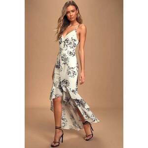 NEVER WORN Lulus Black & White Floral Print High low Maxi Dress Size L